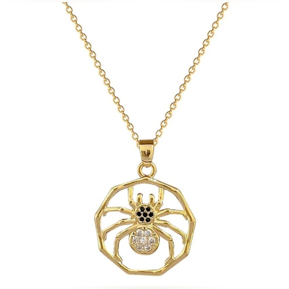 Moon Goddess Emporium Jewelry - 18K Gold Spider In Geometrically Frame Pave Diamond Accents Goth Punk Witchy